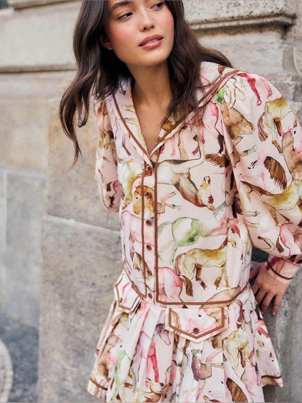 FARM Rio Rose Wild Horses Long Sleeve Mini Dress